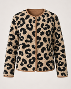 Women’s Leopard Print Jacket with Contrast Lining in Camel, product only view