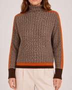 Women’s Roll Neck Jumper with Contrast Sleeves in Orange, product detail view