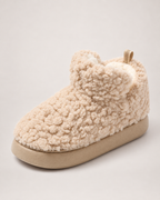 Women’s Slipper Boots with Fluffy Finish and Thick Sole in Light Brown, product only pair alternative supported angle view