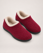 Women’s Full Slippers with Closed Back and Soft Collar in Burgundy, product only pair alternative supported angle view