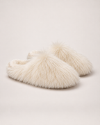Women’s Mule Slippers with Fluffy Closed Toe in Cream, product only pair alternative supported angle view