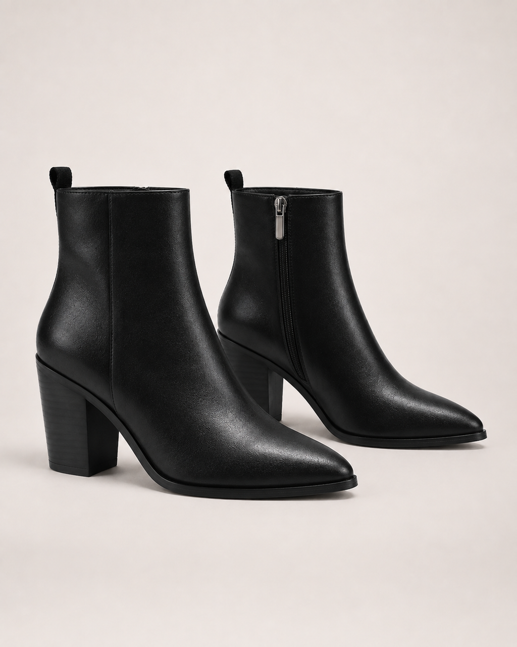 Women’s Heeled Ankle Boots with Side Zip in Black, product only pair alternative supported angle view