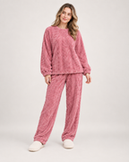 Women’s Pyjamas with Flannel Cable Pattern in Pink, lower body product focus view