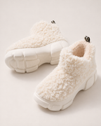 Women’s Snow Boots with Platform Sole and Fluffy Ankle Cuff in White, product only view