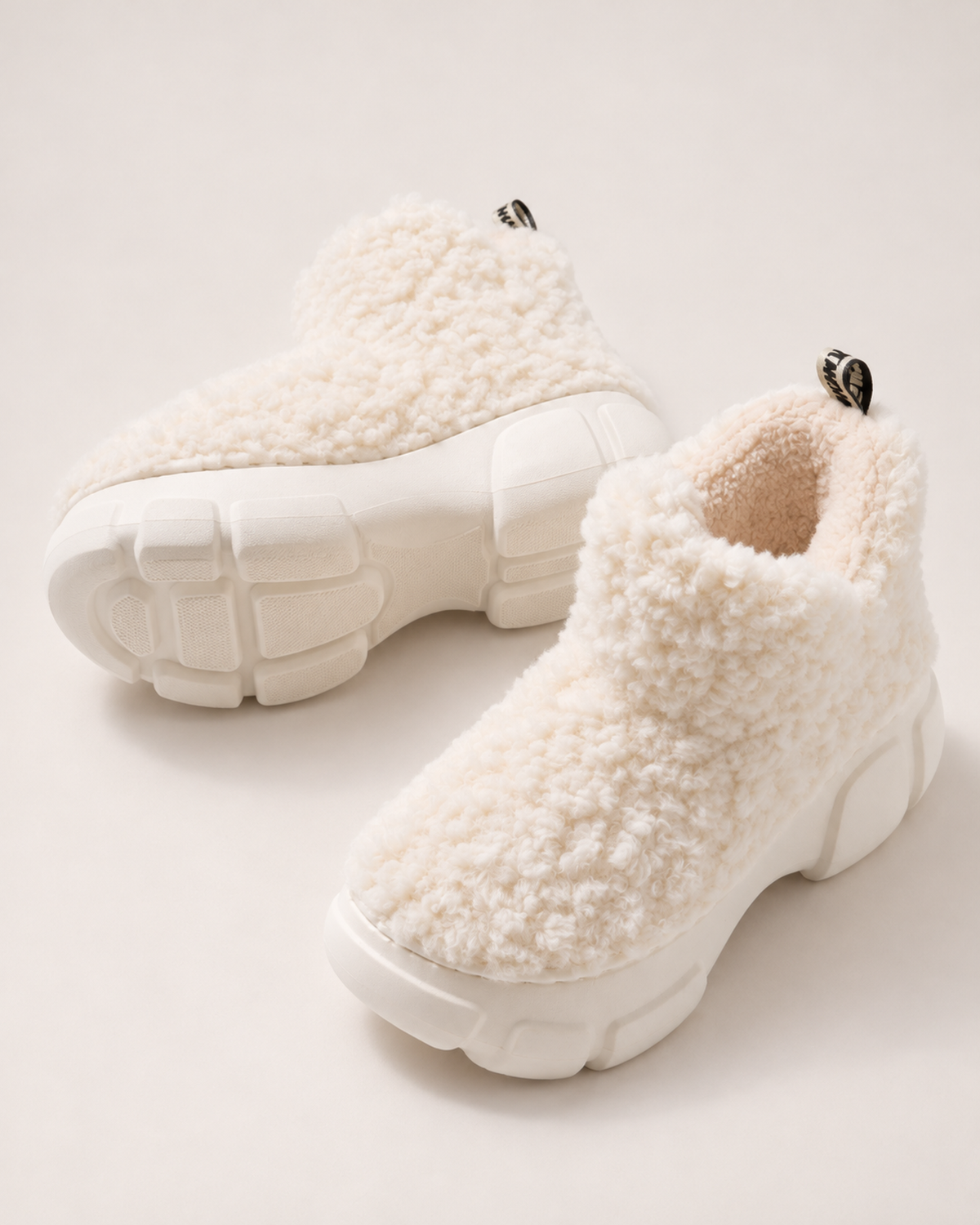 Women’s Snow Boots with Platform Sole and Fluffy Ankle Cuff in White, product only view