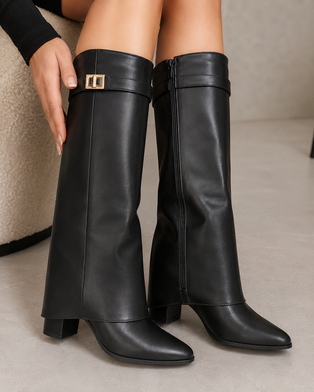 Women's Black Knee High Boots – Low Block Heel Boots