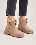 Women’s Winter Boots with Fleece Lining and Chunky Sole in Apricot, lower leg product focus view