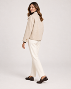 Women’s Short Jacket with Button Front and Patch Pockets in Beige, three quarter body view