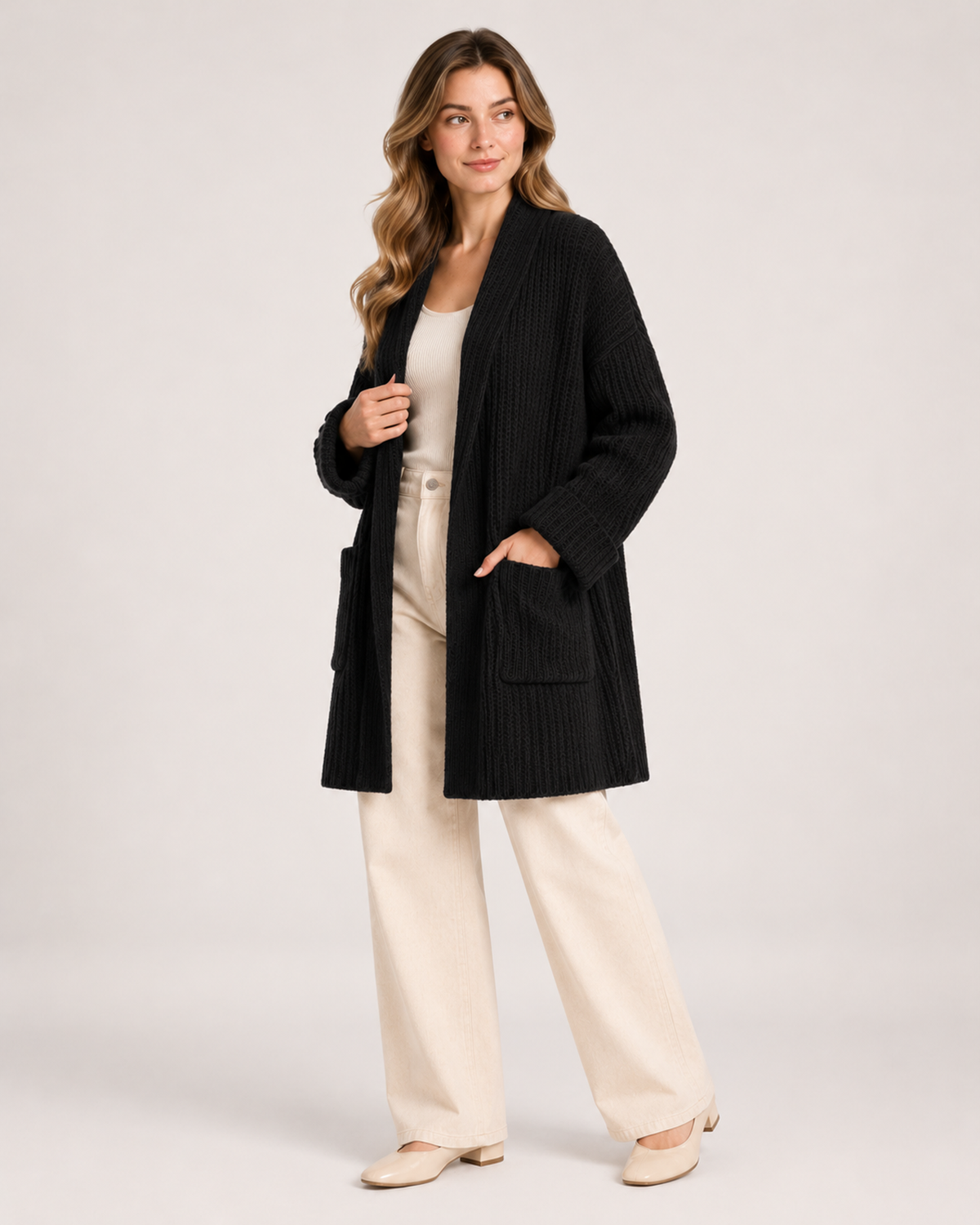 Women's Longline Knitted Cardigan black close variant view