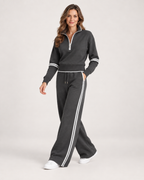 Women’s Tracksuit Set with Contrast Stripe Trim in Grey, three quarter body view