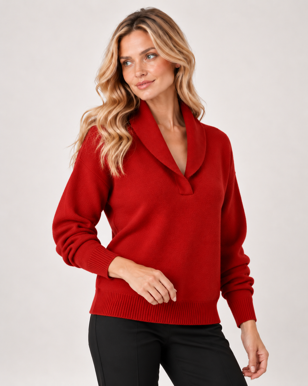 Women's V Neck Jumper with Shawl Collar red close variant view