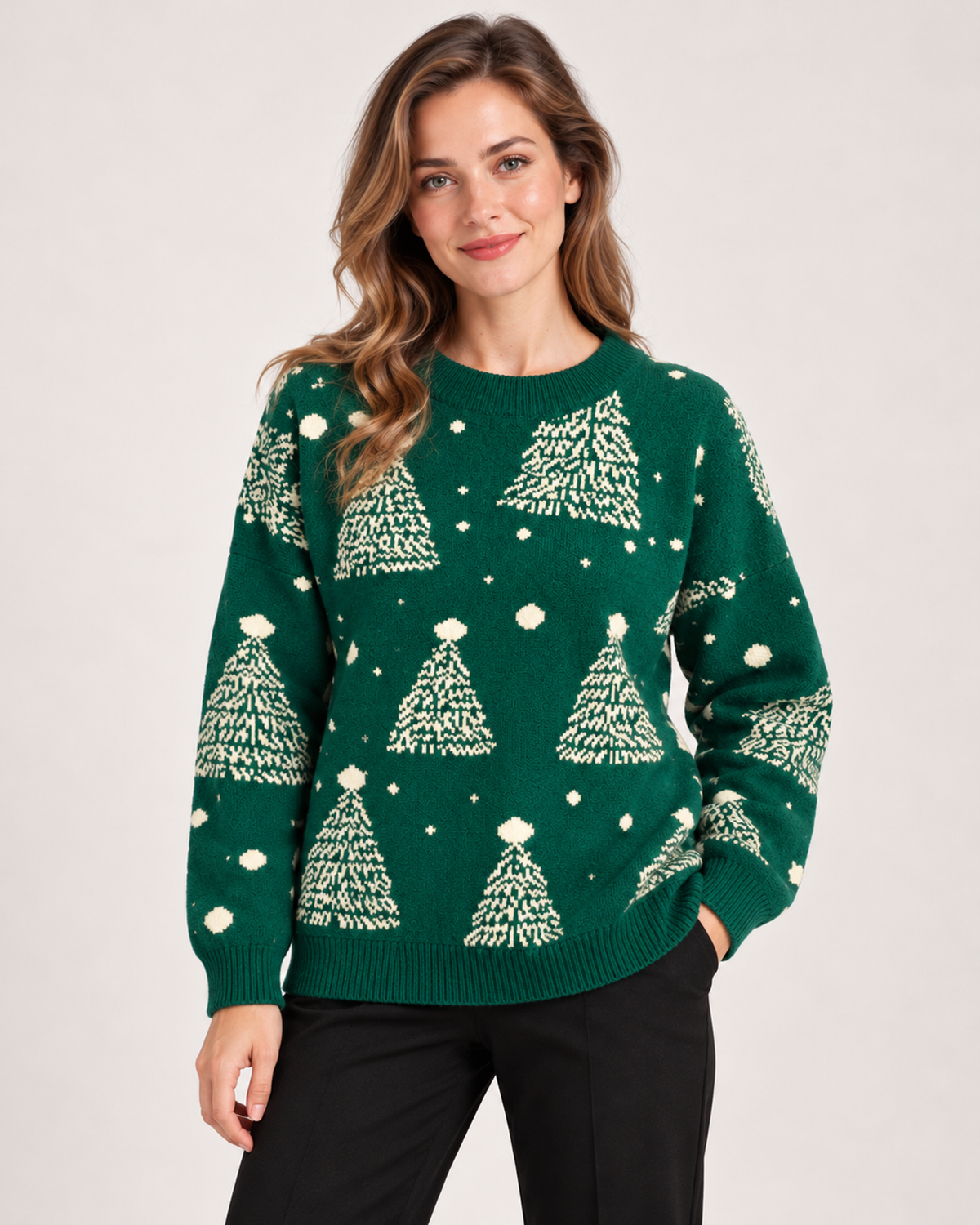 Women's Christmas tree jumper in green
