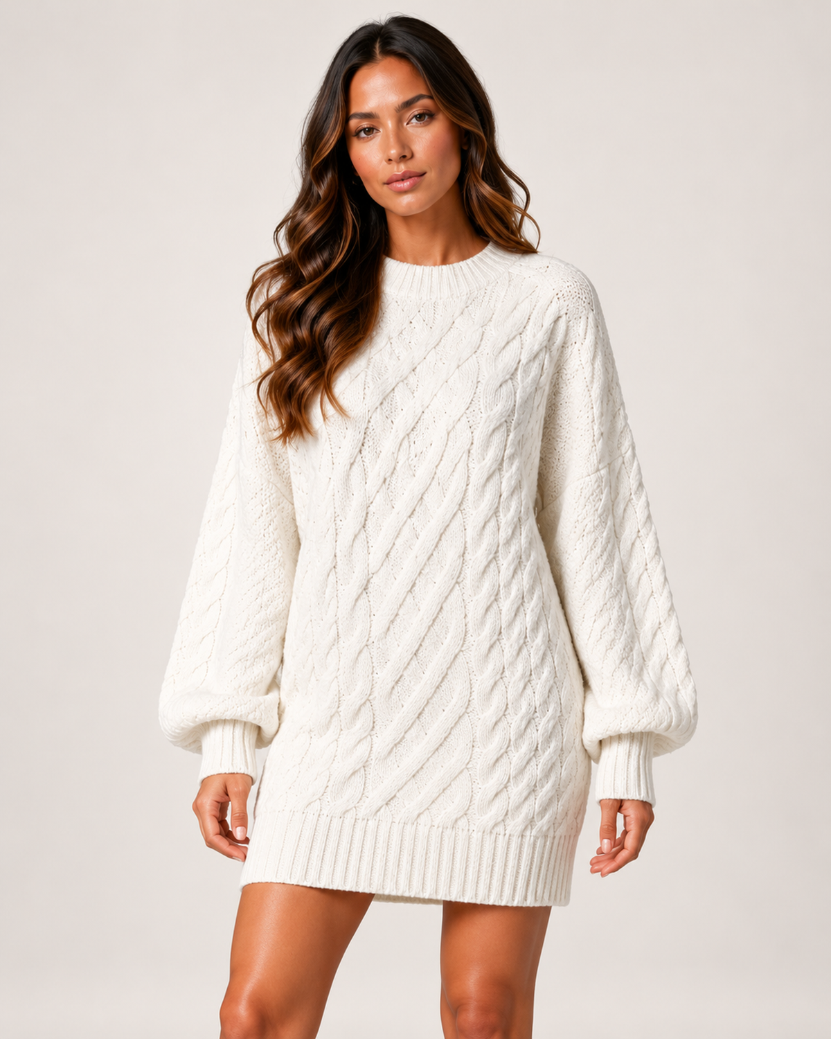 Women's white oversized cable knit jumper dress