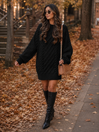 Women's Black Oversized Cable Knit Jumper Dress
