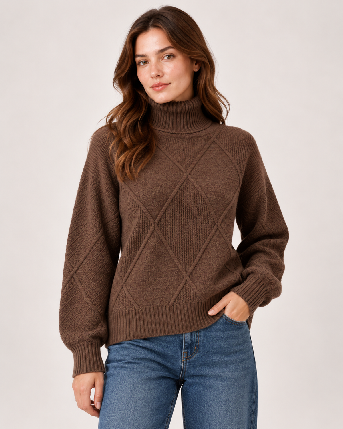 Women's Oversized Turtleneck Jumper brown close variant view