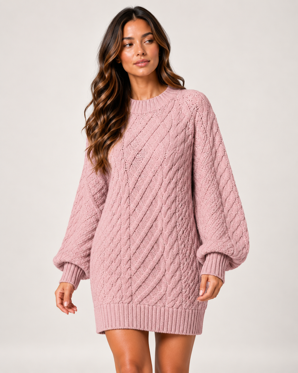 Women's pink oversized cable knit jumper dress