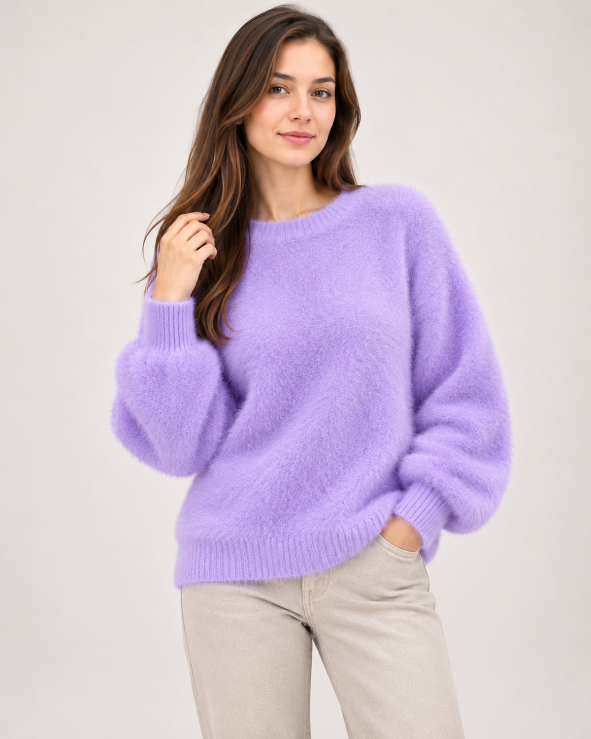 Women's purple fluffy crew neck jumper