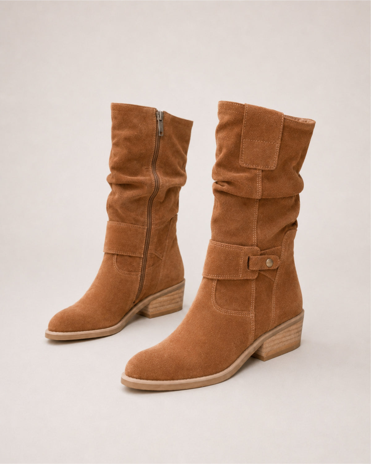 Women's Suede Slouch Boots Ankle Length Buckle Style