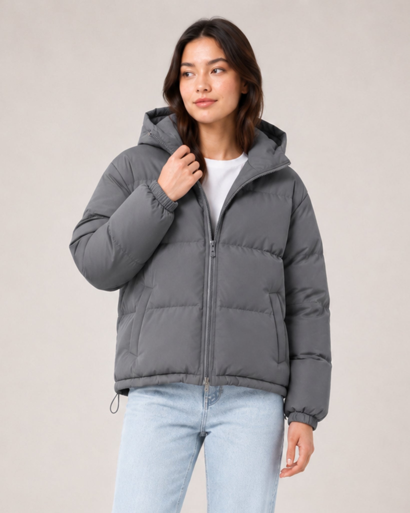 Women's Hooded Puffer Jacket – Warm Padded Zip-Up Coat
