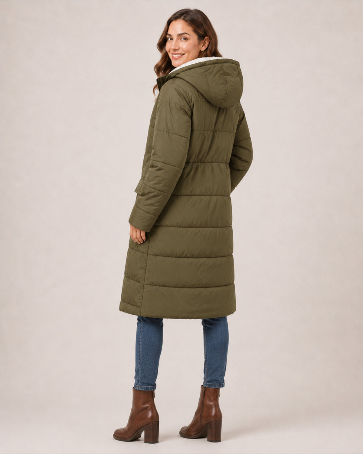 Women's Long Puffer Coat – Hooded Quilted Padded Jacket