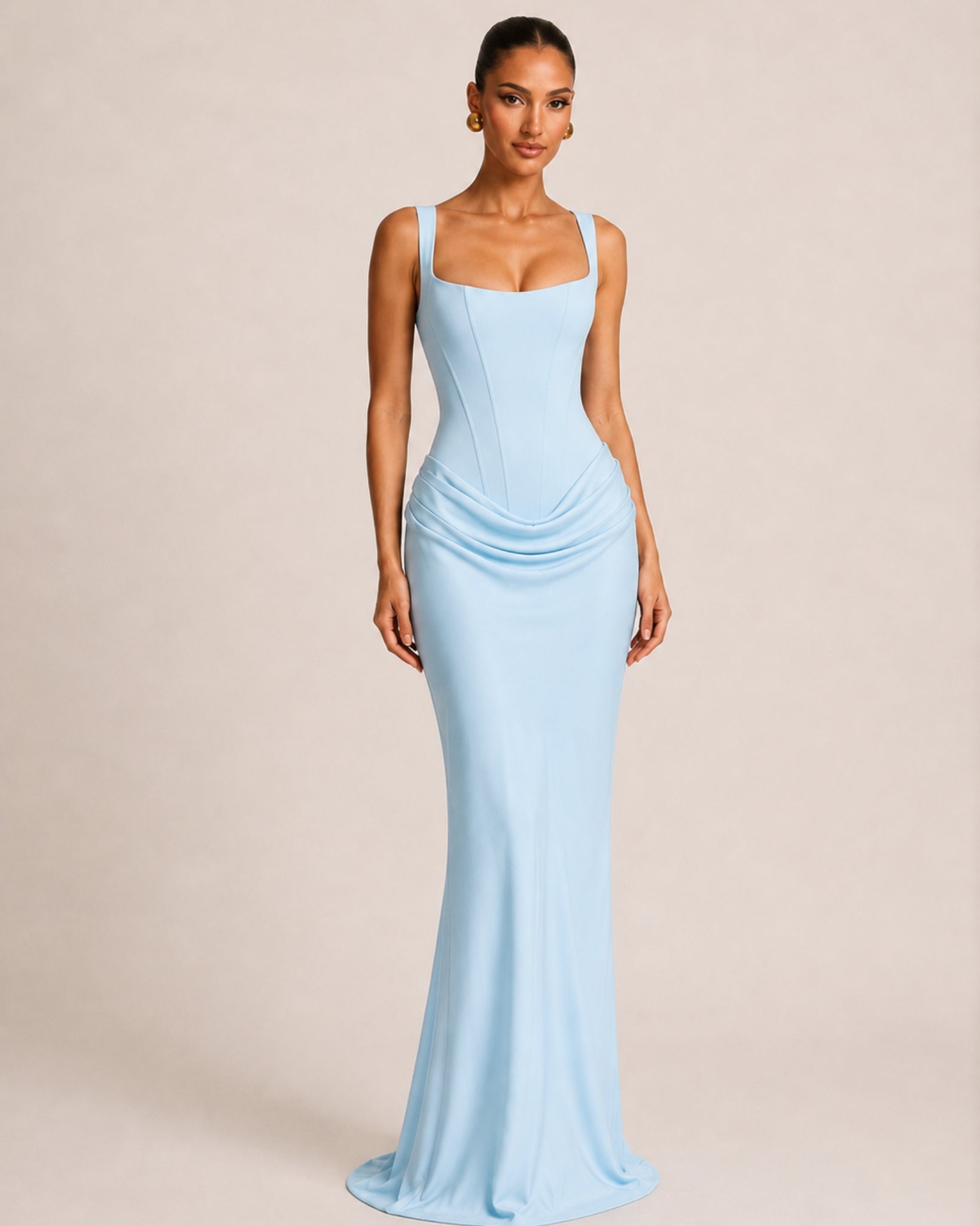 Women's Corset Bodycon Maxi Dress with Square Neck