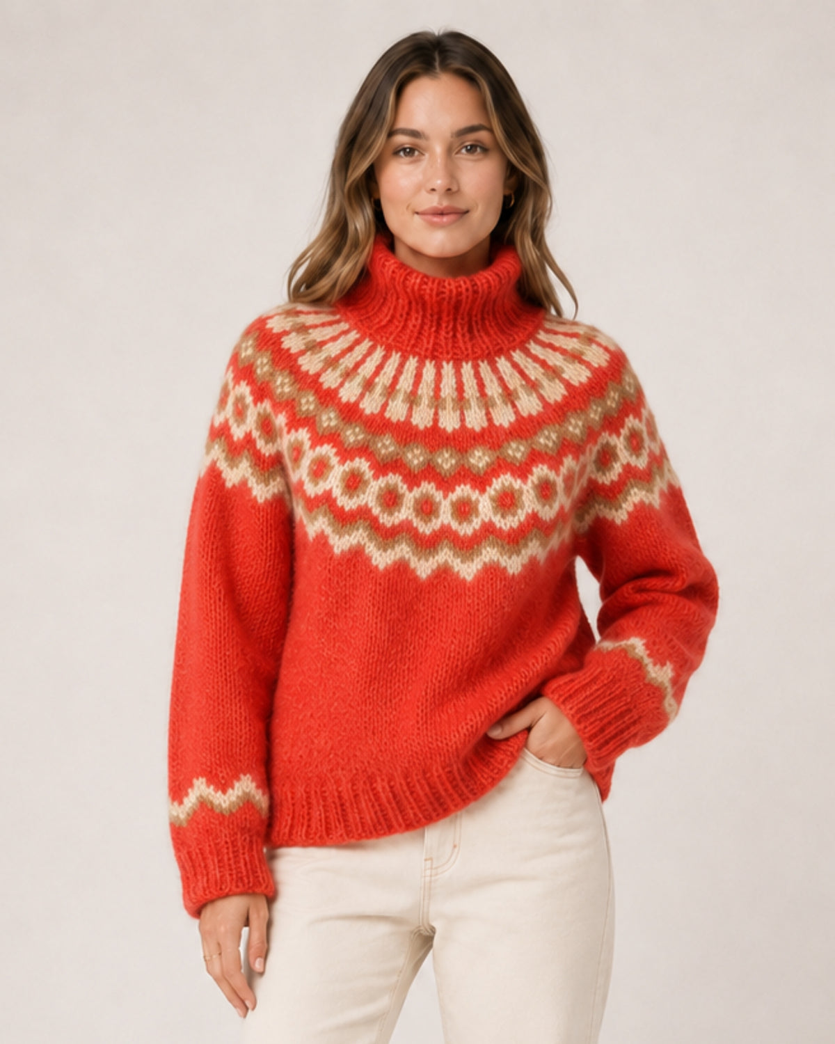 Women's Fair Isle Jumper Patterned High Neck Knitted Style