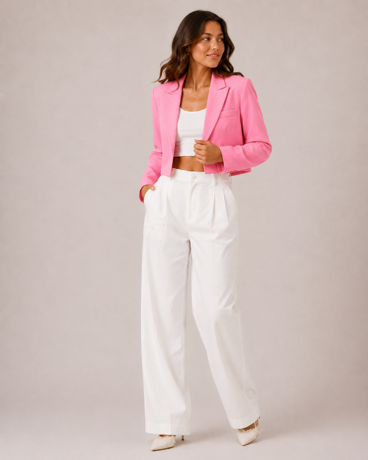 Women's Cropped Blazer with Notched Lapel