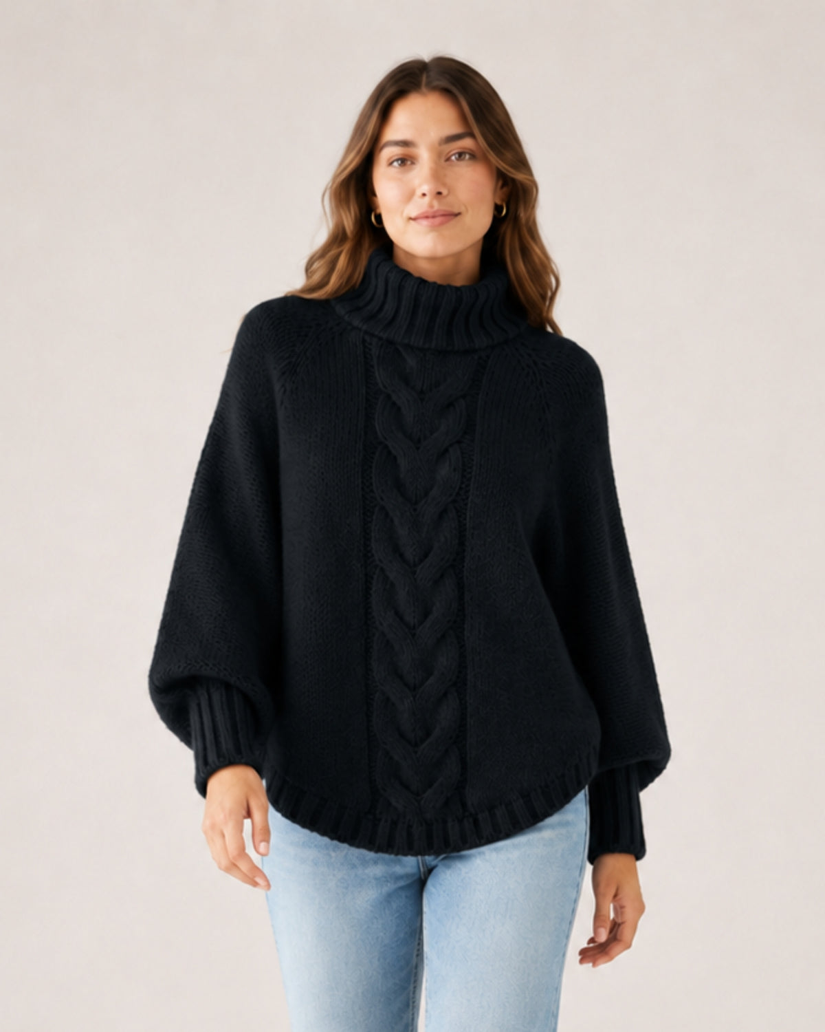 Women's Cable Knit Jumper Chunky Roll Neck Style