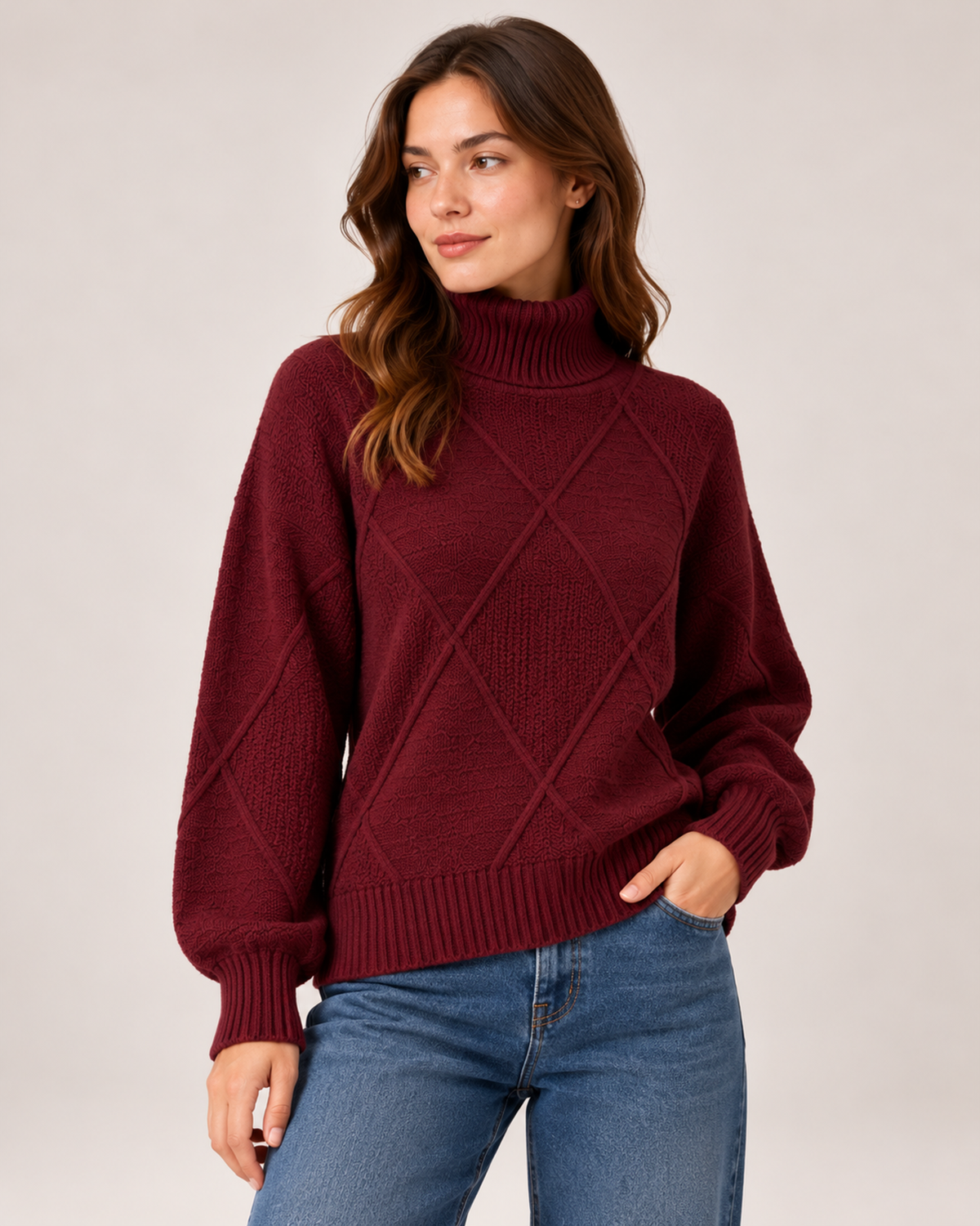Women's Oversized Turtleneck Jumper wine red close variant view