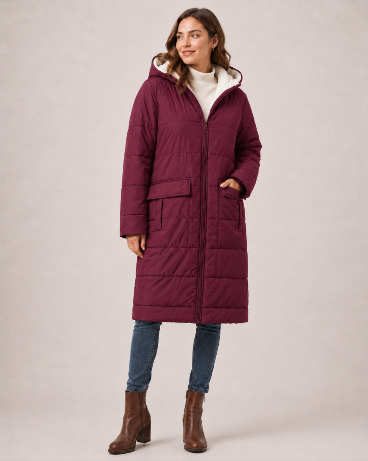 Women's Long Puffer Coat – Hooded Quilted Padded Jacket