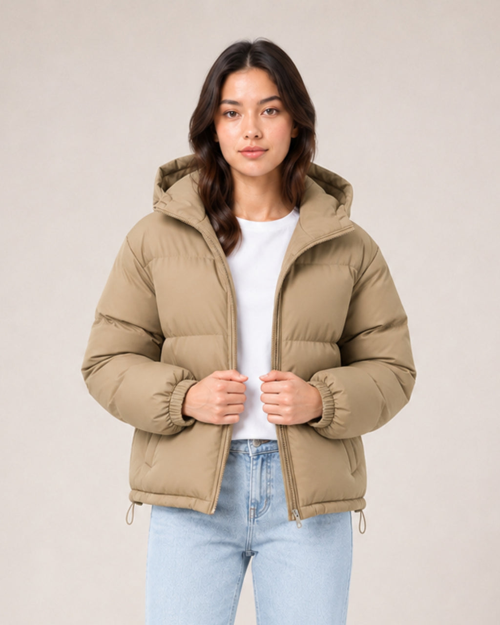 Women's Hooded Puffer Jacket – Warm Padded Zip-Up Coat