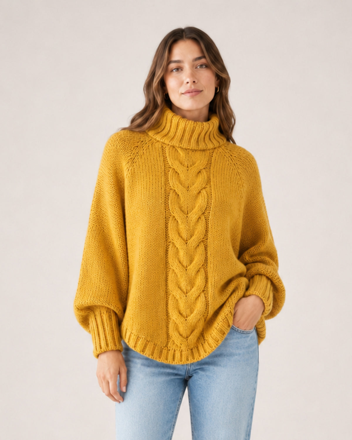 Women's Cable Knit Jumper Chunky Roll Neck Style