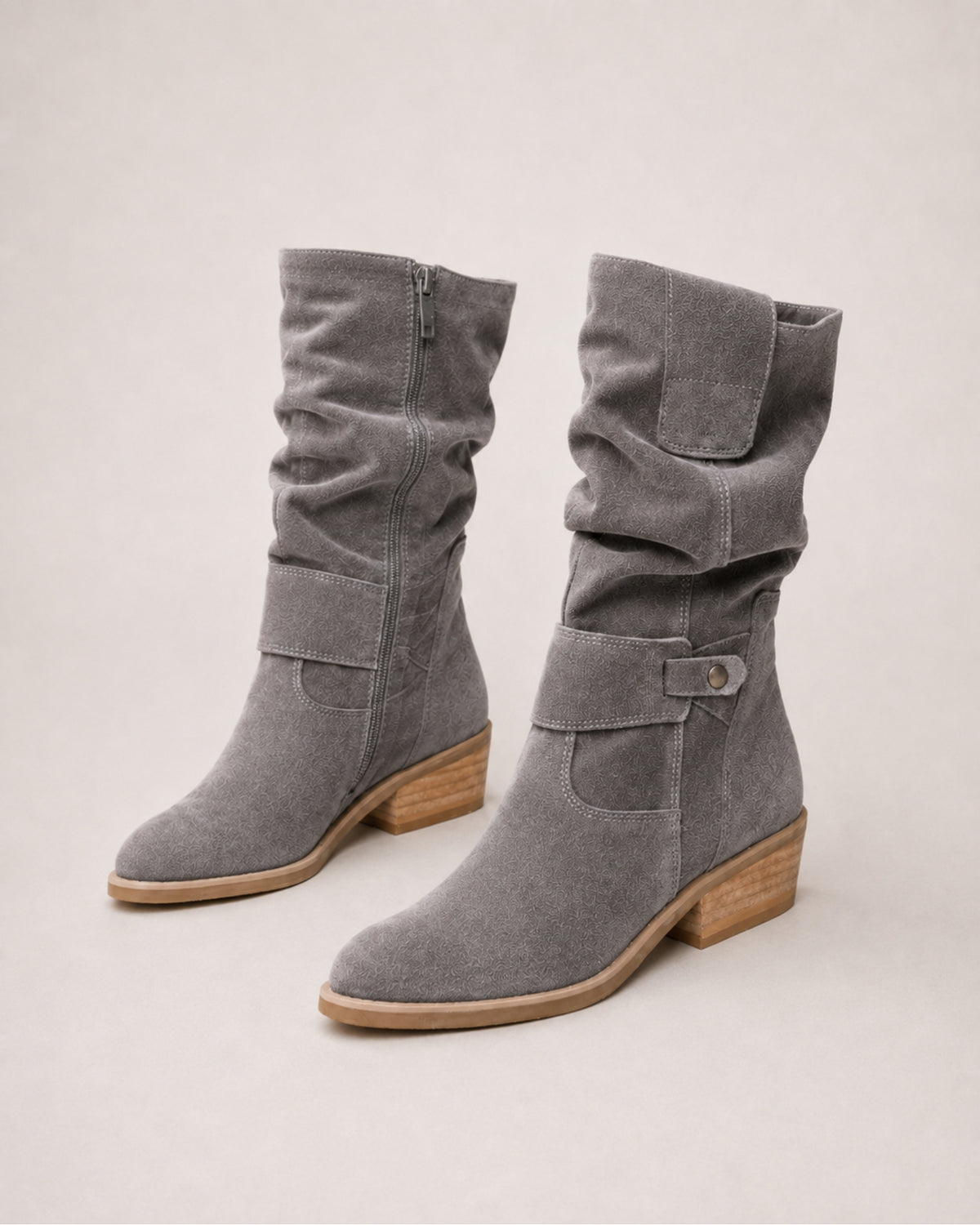 Women's Suede Slouch Boots Ankle Length Buckle Style