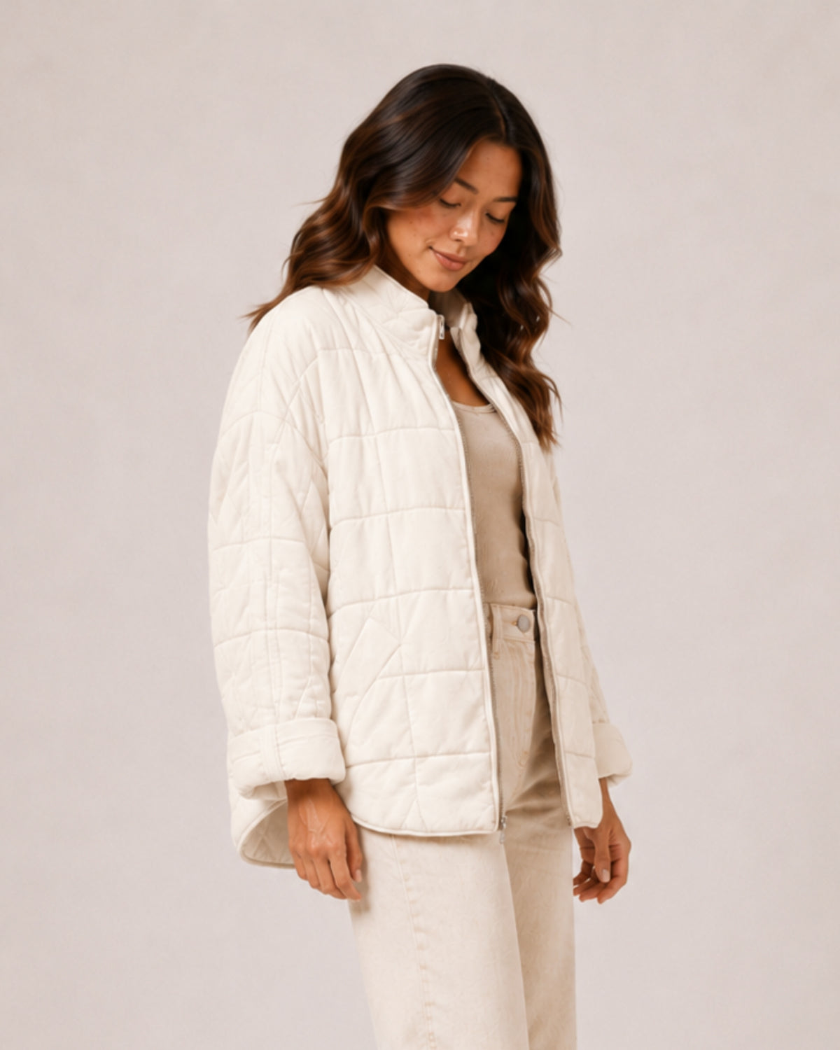 Women's Green Quilted Jacket – Relaxed Zip-Up Style