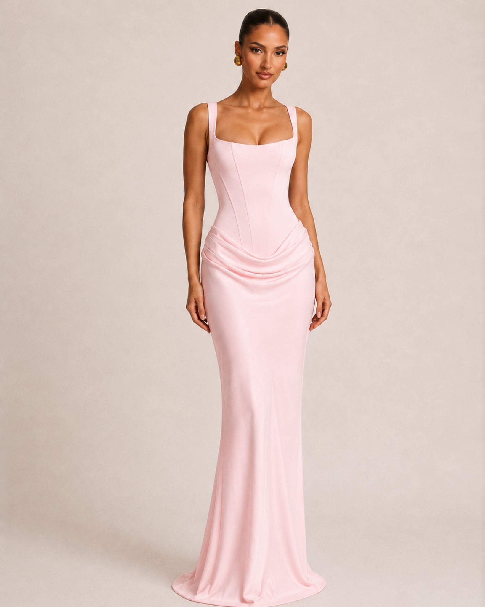 Women's Corset Bodycon Maxi Dress with Square Neck