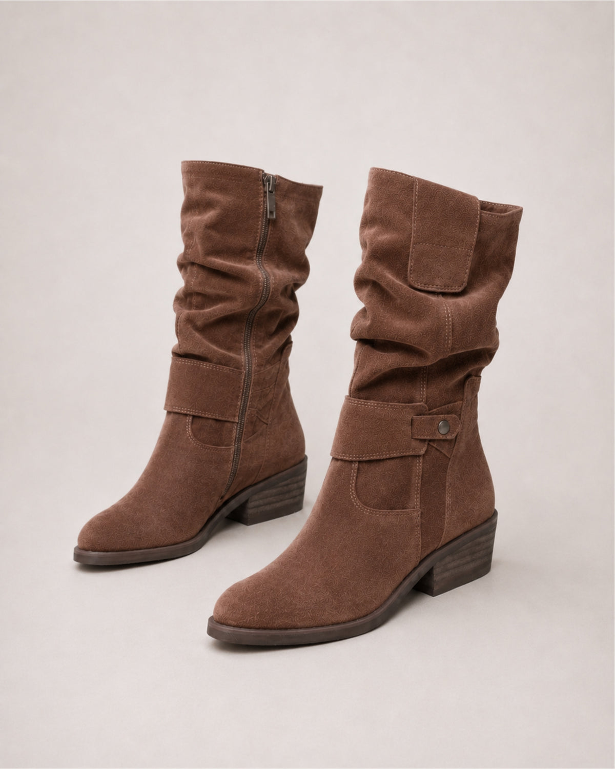 Women's Suede Slouch Boots Ankle Length Buckle Style