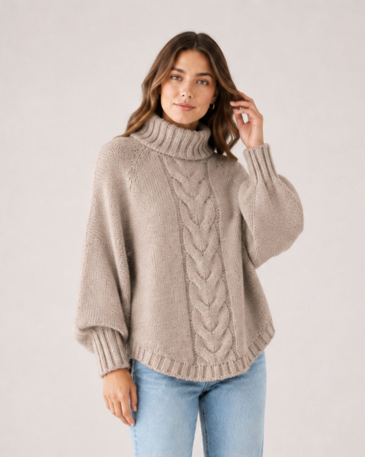 Women's Cable Knit Jumper Chunky Roll Neck Style