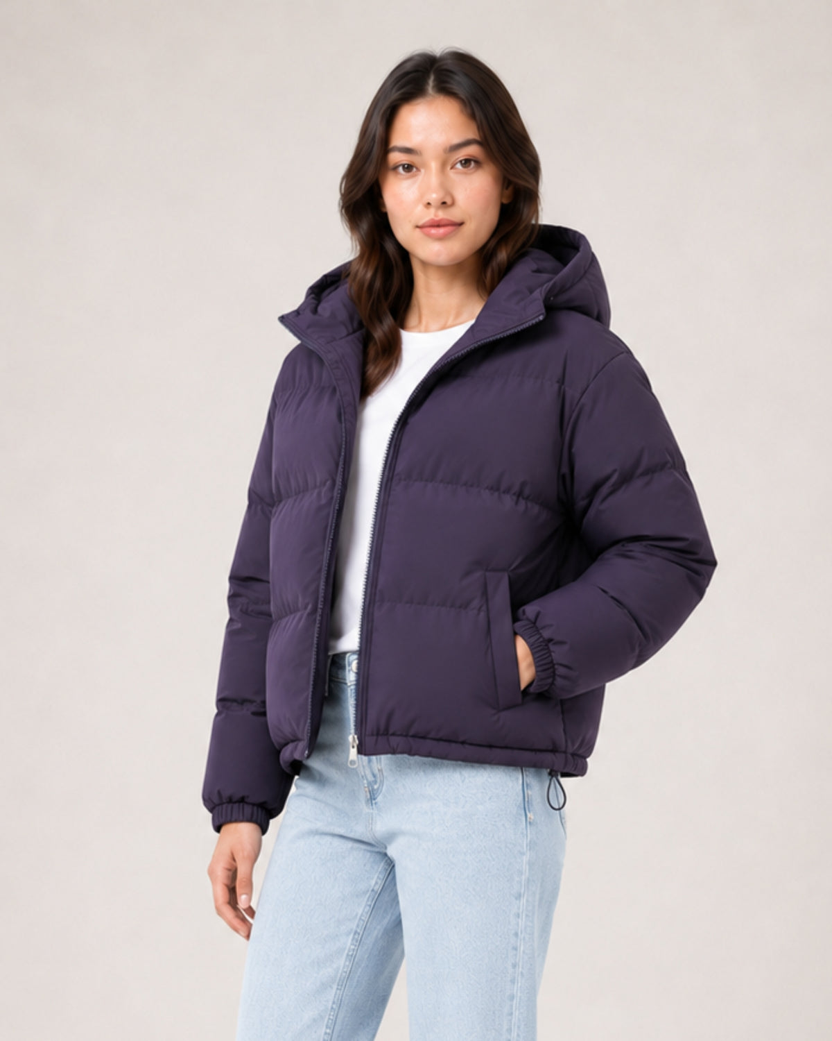 Women's Hooded Puffer Jacket – Warm Padded Zip-Up Coat