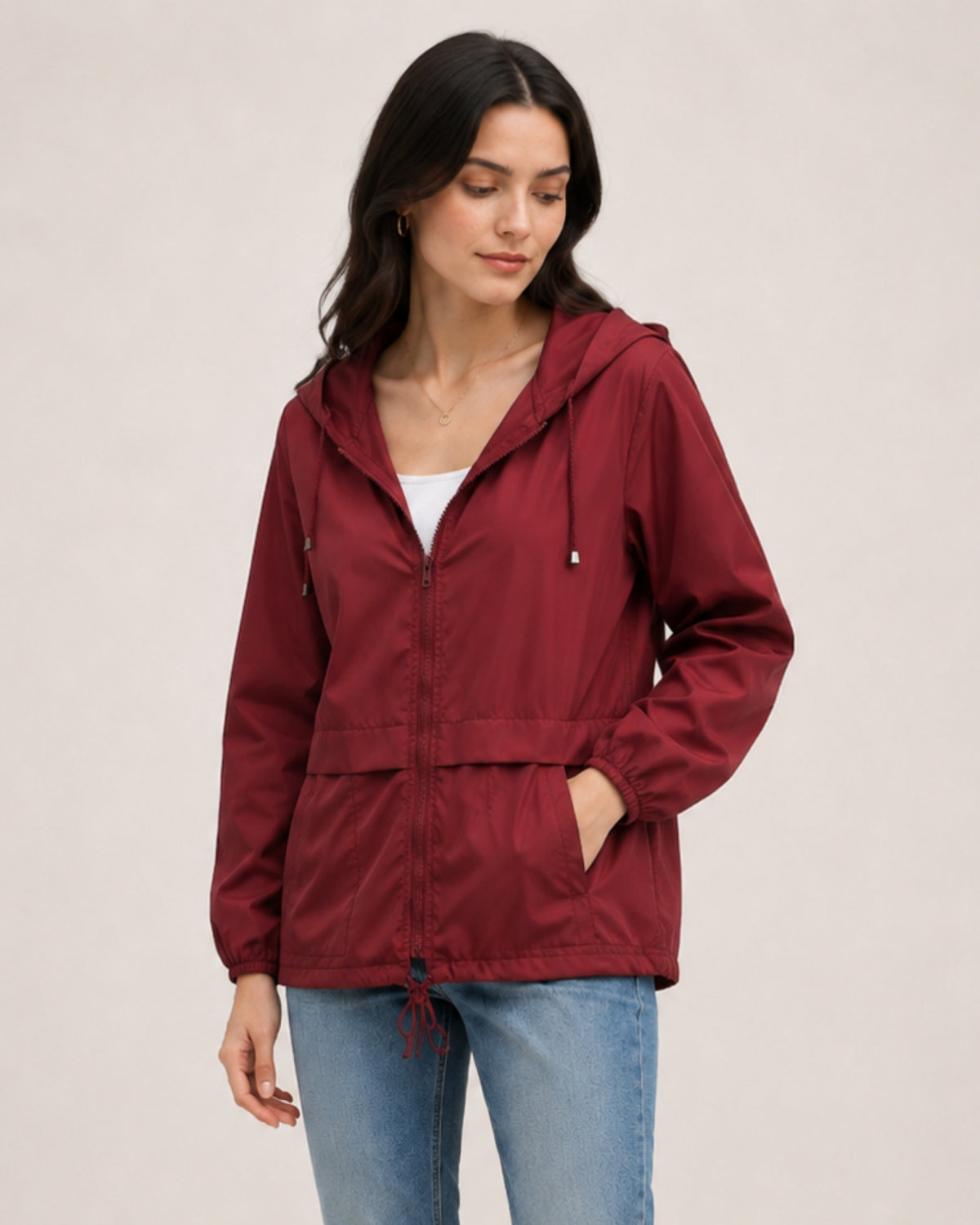 Women's Waterproof Jacket Lightweight Hooded Utility Style