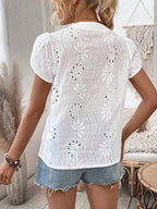 Women's Puff Sleeve V Neck Blouse with Relaxed Fit