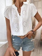Women's Puff Sleeve V Neck Blouse with Relaxed Fit