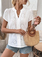 Women's Puff Sleeve V Neck Blouse with Relaxed Fit