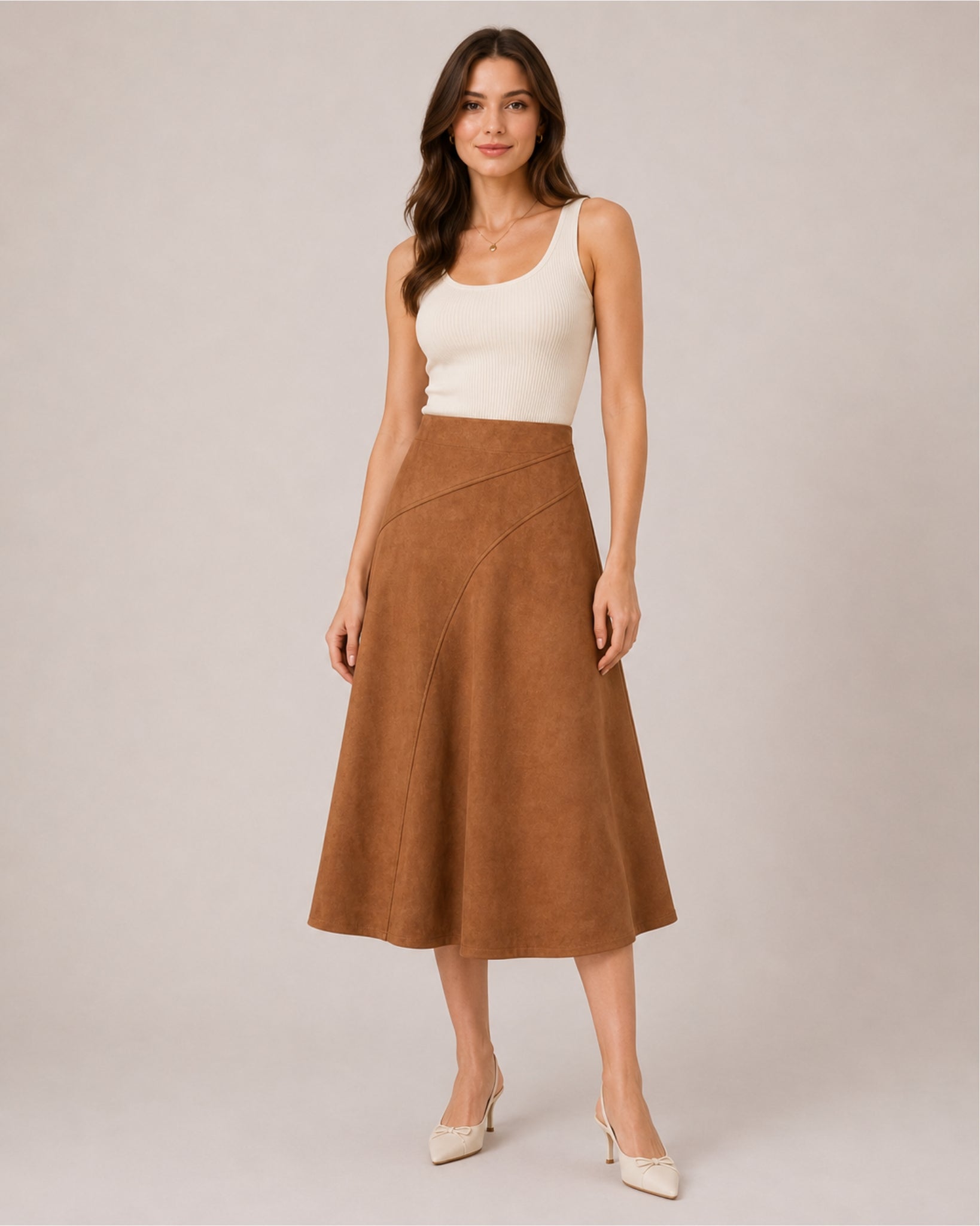Women's Faux Suede A-Line Midi Skirt