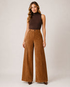 Women's Brown Wide Leg Trousers – Faux Suede