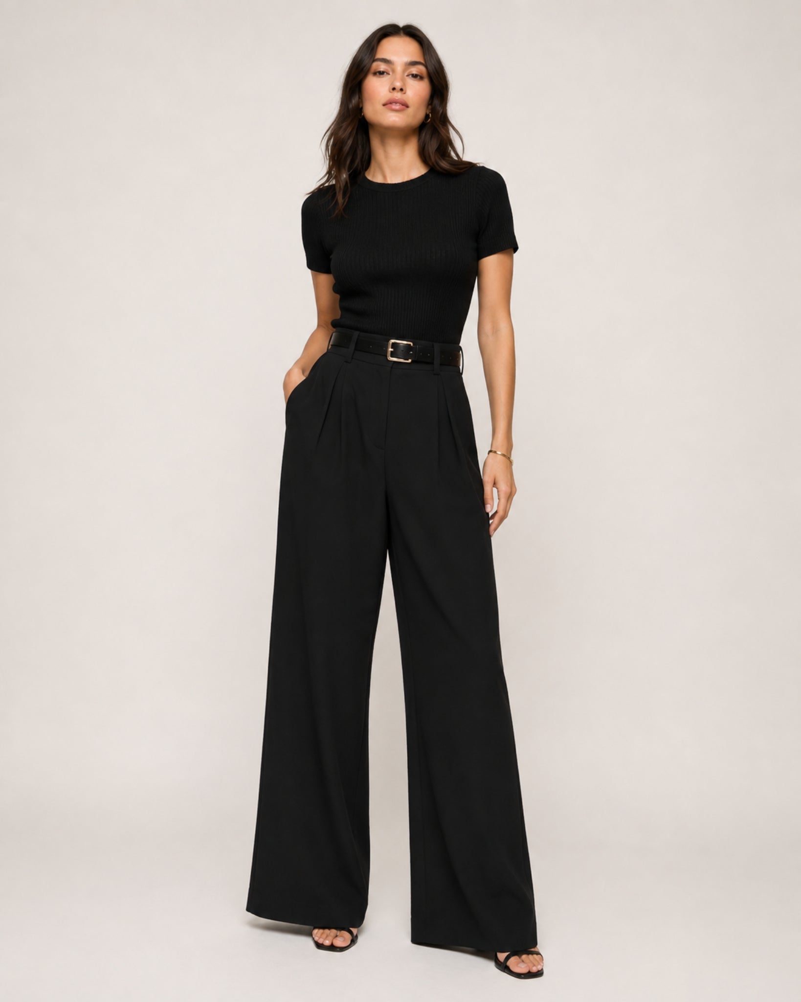 Women's High-Waisted Wide-Leg Tailored Trousers with Front Pleats