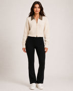Women's Cropped Zip-Up Cardigan with Contrast Collar