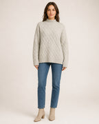 Women's Textured Roll-Neck Jumper with Basketweave Knit