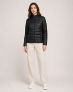 Women's Quilted Puffer Jacket with Stand Collar and Fitted Shape