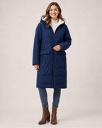 Women's Long Puffer Coat – Hooded Quilted Padded Jacket