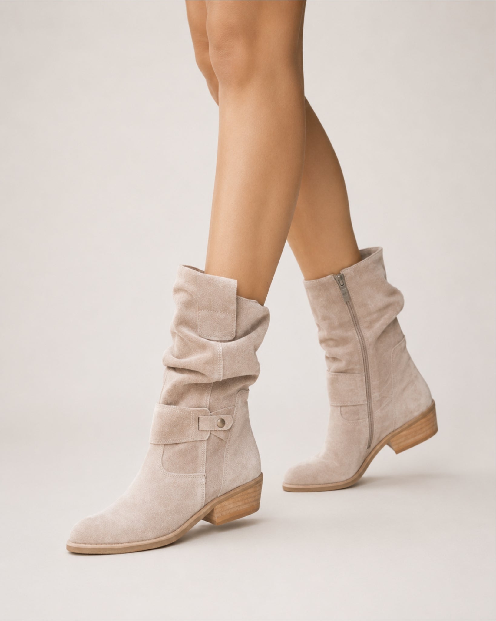 Women's Suede Slouch Boots Ankle Length Buckle Style